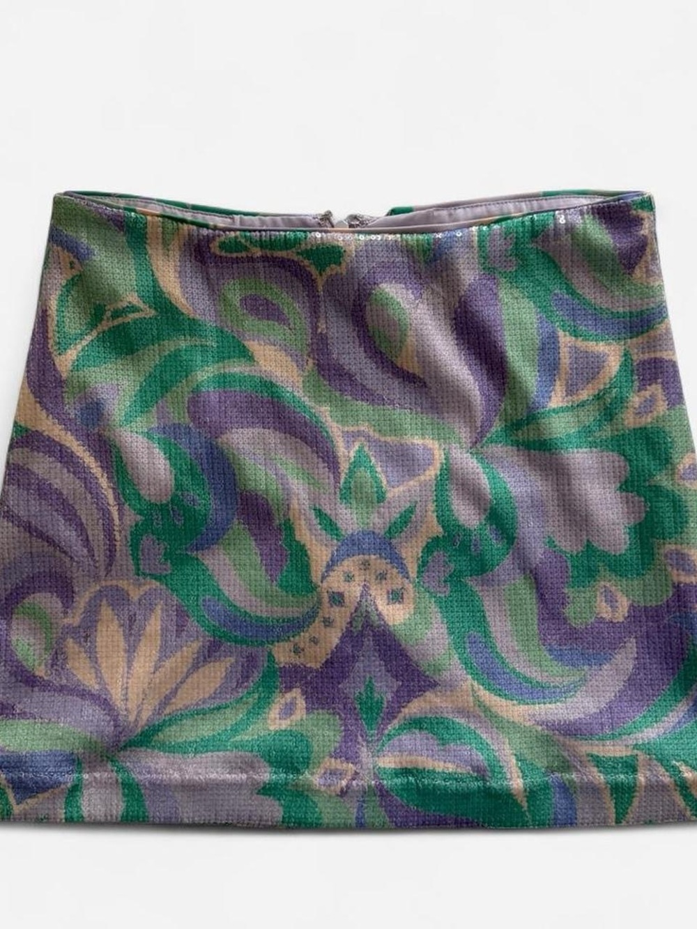 Mango sequin Green, Purple and Cream Printed Mini Skirt